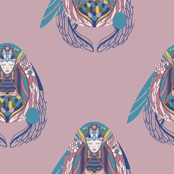pattern with elements of feathers of birds and beads.zip