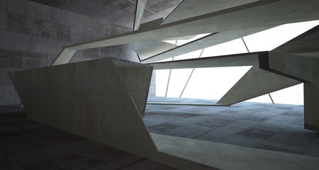 Abstract white and concrete interior. 3D illustration and rendering.