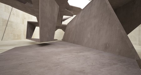 Abstract white and concrete interior. 3D illustration and rendering.