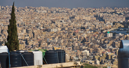 Partial view of the dense buildings of Amman, capital of the Kingdom of Jordan