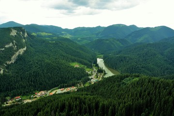 Fototapeta premium Red Lake in Romania seen from above
