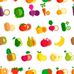 Fruit and vegetables seamless pattern farm organic food
