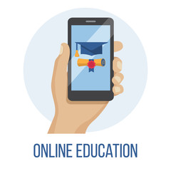 Online courses concept with character. Flat education, training, online tutorial, e-learning concept.