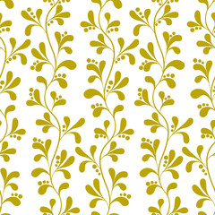 Floral gold seamless pattern with branches and leaves. Design for fabrics, wallpapers, greeting cards, gift boxes, web design. 