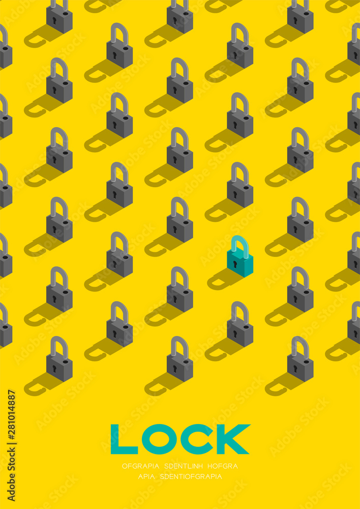 Poster lock 3d isometric pattern, password unlock concept poster and banner vertical design illustration is