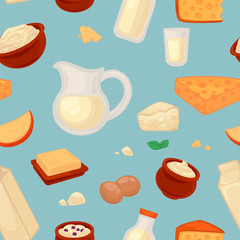 Farm food milk and cheese seamless pattern dairy products