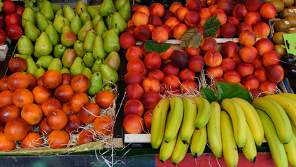 Summer fruits on sale in the Marché d'Aligre, Paris, France