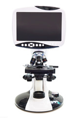 Research microscopes with monitor isolated white