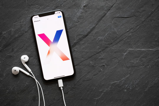 Riga, Latvia - March 25, 2018: Apple website featuring iPhone X shown on the iPhone X itself.