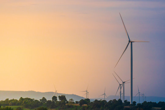 Green energy concept, eco power. Wind turbine Located along the hill With the wind blowing all the time. Can produce renewable energy as well. Considered a clean energy.