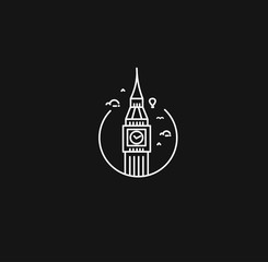 Fototapeta na wymiar A Clock Tower Hand Drawn, Big Ben London - Outline for Design Vector Illustration