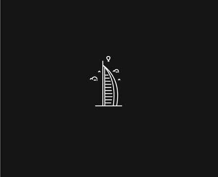 Dubai Burj Al Arab Flat Line Art Vector Illustration.