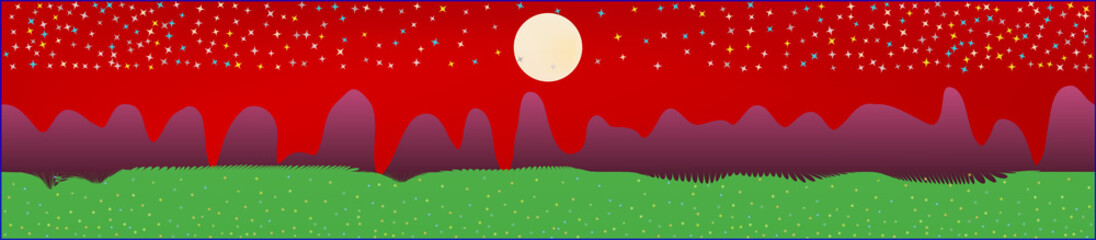 Fototapeta premium Red sky, and mountains landscape. 