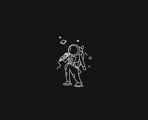 Astronauts singer performing icon, Flat Line Art Vector Design illustration.