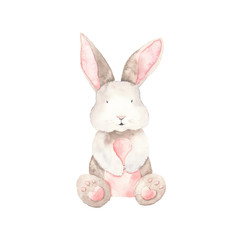 Watercolor Bunny Animals Isolated On A White Background Hand Drawn Illustration