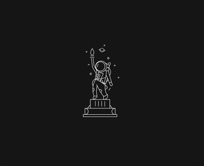 Astronaut Statue of Liberty Icon, Flat Line Art Design illustration.