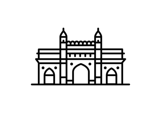 Indian city icon - Gateway of India, Mumbai - Maharashtra - Line art.