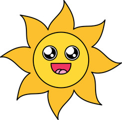 Fascinated sun sticker outline illustration