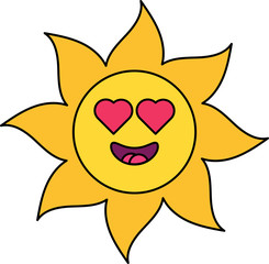 Romantic sun emoticon outline illustration