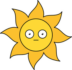 Shocked sun emoji outline illustration