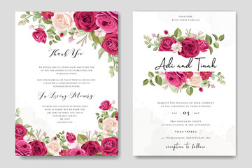 elegant wedding card design with beautiful roses wreath template - obrazy, fototapety, plakaty
