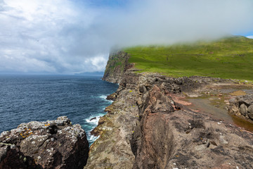 View of Koltur island in Faroe Islands, North Atlantic Ocean. Nordic Natural Landscape.