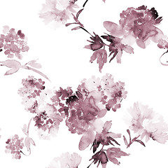 Plaid avec photo Seamless summer pattern with watercolor flowers handmade.