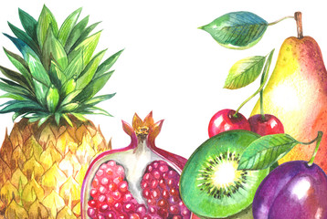 Watercolor fruits frame