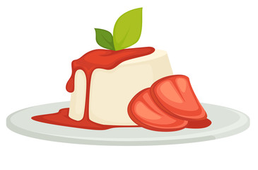 Cake with strawberry syrup dessert on plate vector