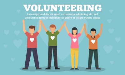 Group volunteering concept banner. Flat illustration of group volunteering vector concept banner for web design