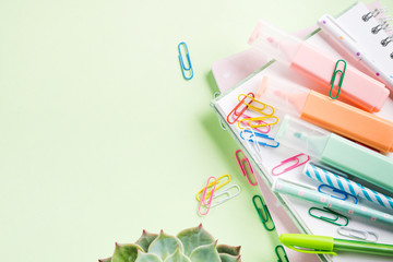 Back to school stationery concept on mint