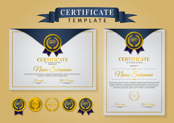 Certificate template with luxury and modern pattern, set of achievement certificate design with badges