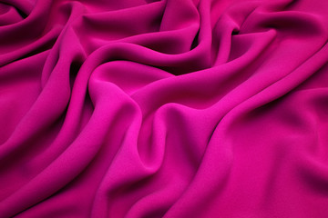 The texture of silk fabric in fuchsia. Background, pattern. - obrazy, fototapety, plakaty