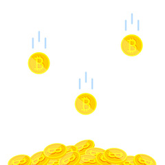 gold currencies fall on a small heap. white background