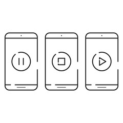 Three smartphone icons in simple line style. Outline cell phone vector for for website and app.Symbols for media player.