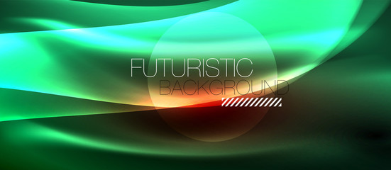 Glowing abstract wave on dark, shiny motion, magic space light. Techno abstract background