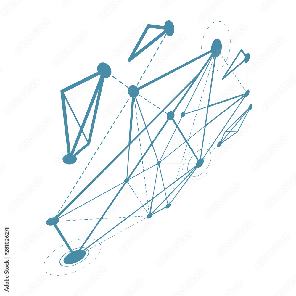 Poster abstract geometric 3d faceted object, modern digital technology and science theme vector background.
