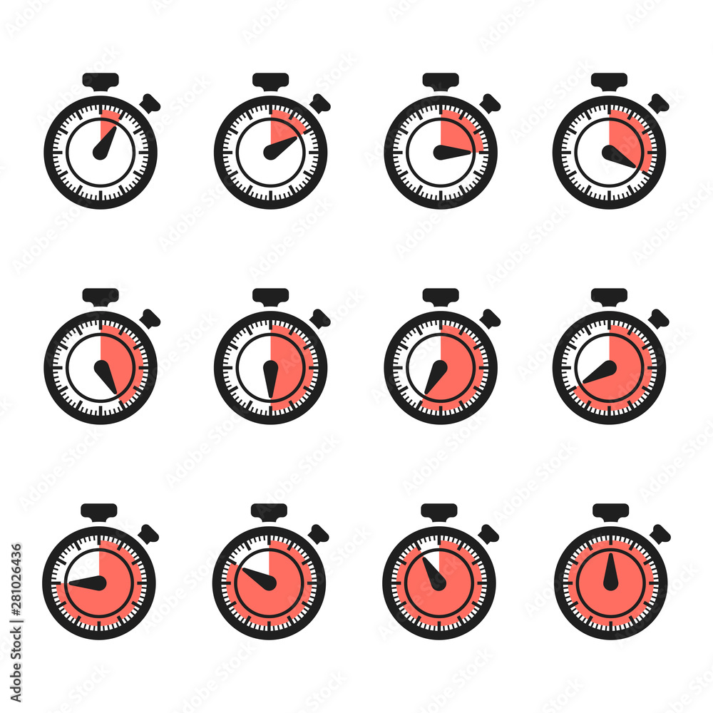 Poster timer icons vector. stopwatch set isolated on white background. illustration of timer and stopwatch,