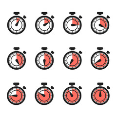 Timer icons vector. Stopwatch set isolated on white background. Illustration of timer and stopwatch, time clock countdown