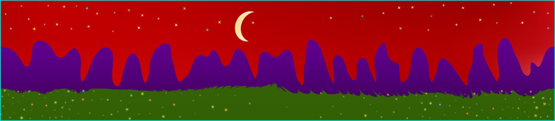 Red sky, and mountains landscape. 