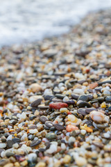 Sea stones on the seashore in the summer