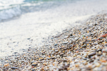 Sea stones on the seashore in the summer