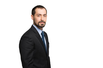 Smiling man portrait. Isolated on white