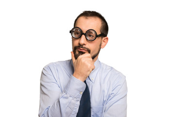 Nerd portrait, isolated on white