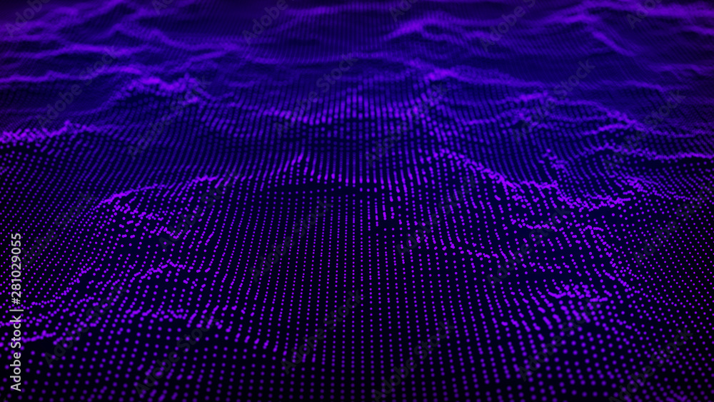 Poster cybernetic futuristic background. big data visualization. technological 3d landscape. abstract grid 