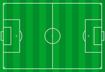 Frontal view of soccer or european football field. Geometric and flat.