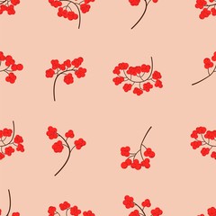 Obraz na płótnie Canvas Seamless pattern on a pink background with rowan berries, vector illustration. Nature. Can be used as gift wrapping
