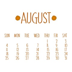 calendar for august