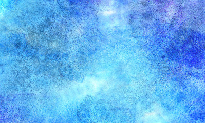 Aquarelle painted paper textured canvas for vintage design, invitation card, template. Blue sky shades color watercolor illustration, creative background, smeared light turquoise frame