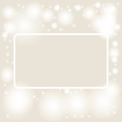 Beige background with bokeh and lights and frame for text for festive greeting cards